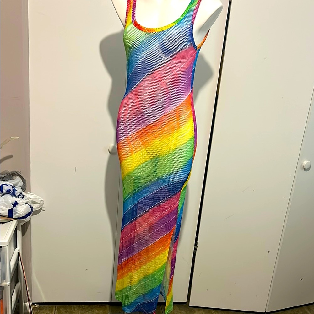 Mesh Colorful Striped Maxi coverup